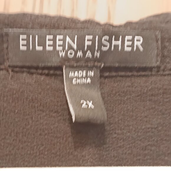 Eileen Fisher Woman black silk drape U-neck popover blouse plus size 2X - Picture 9 of 10